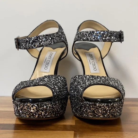 Jimmy Choo size 38 glittery heels platform sandals